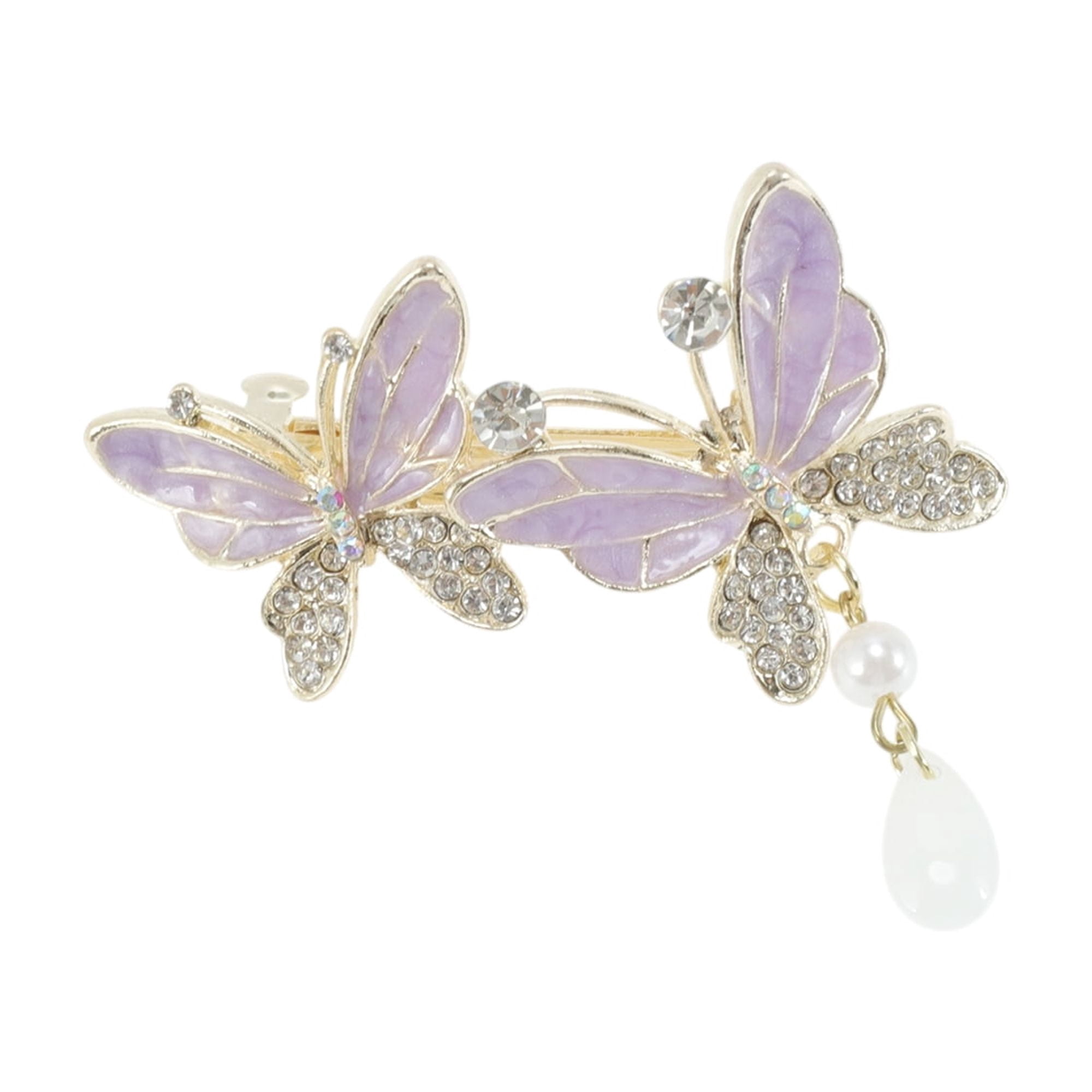 Unique Bargains Exquisite Butterfly Pendant Spring Clip Hair Clips Purple Silver Tone
