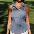 thumbnail image 4 of Noric Women's Sleeveless Striped Button Up Tank Tops Summer Casual Slim Fit Vintage Peplum Blouse, 4 of 6