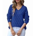 thumbnail image 3 of Women'S V Neck Hollowed Out Sweater Long Sleeve Knit Pullover Sweater Blue S, 3 of 9