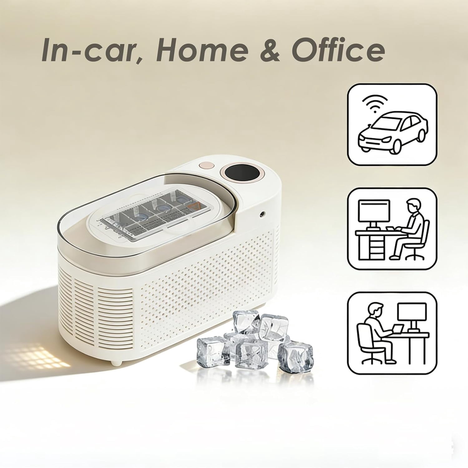 12V/AC Dual Power Quiet Compact Ice Machine with Clear Cover and Clip, Portable Small Ice Maker, Mini Ice Cube Maker Countertop, for Home Kitchen, Camping RV, Dormitory, Office (White)Q