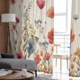 thumbnail image 4 of Sheer Curtains 108 inches Long, Red Flowers Plants Watercolor Floral Retro Linen Light Filtering Sheer Window Curtains Rod Pocket Voile Drapes for Bedroom Living Room, 52"W x 108"L 2 Panels, 4 of 7