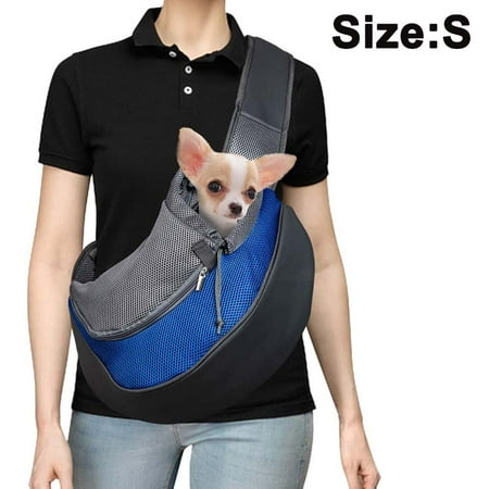 Pet Dog Sling Carrier  Breathable Mesh Travelling Pet Hands-Free Sling Bag Adjustable Padded Strap Front Pouch Single Shoulder Bag For Dogs Cats - Sapphire
