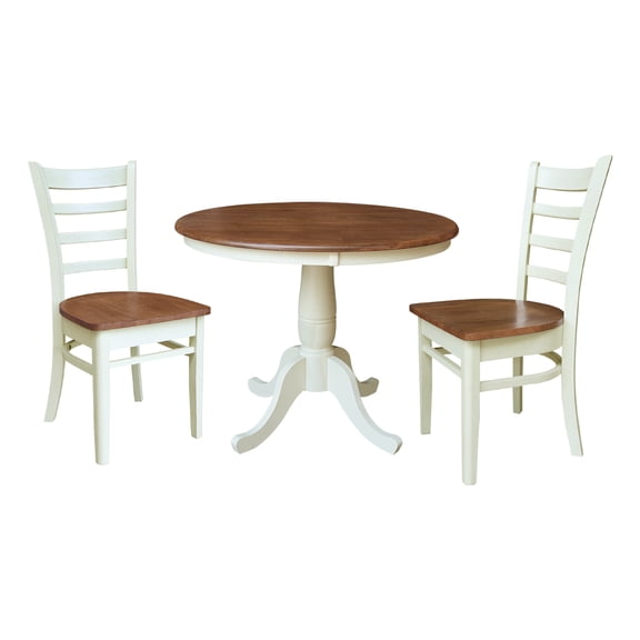 36" Solid Wood Round Pedestal Dining Table with 2 Dining Chairs - Multi-Color