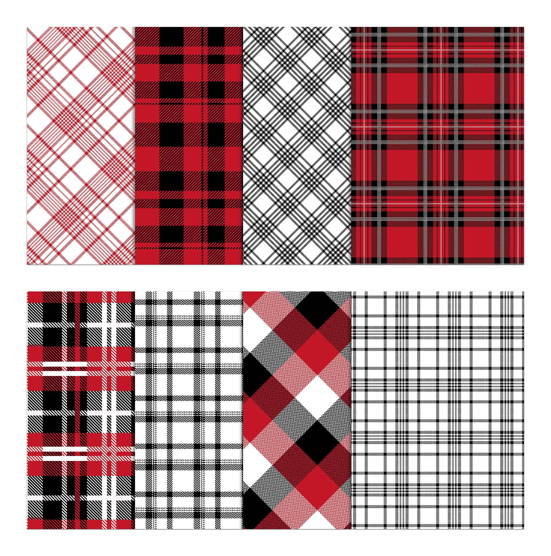 Soimoi 8 Pc Fat Quarter Bundle,Check & TartanPrint 18"x 22"DIY Patchwork-100% CottonPre-Cut Quilting Fabric Maroon & Black