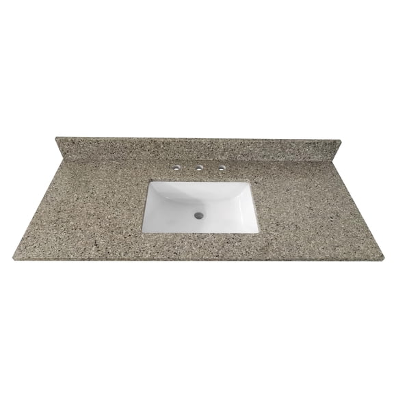 49x22 Inch Bathroom Vanity Top, Castle Rock Quartz with Undermount Porcelain Sink, 0.75" Thick (¾") and 4" High Backsplash, Pre-Drilled 8" Widespread Faucet Holes