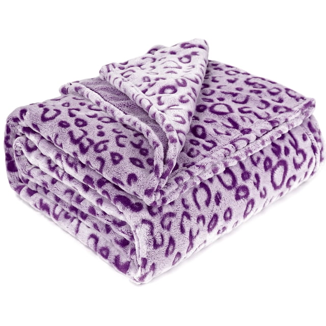Bonita manta morada de forro polar suave con estampado de leopardo para sofá, sofá, decoración, mantas de felpa