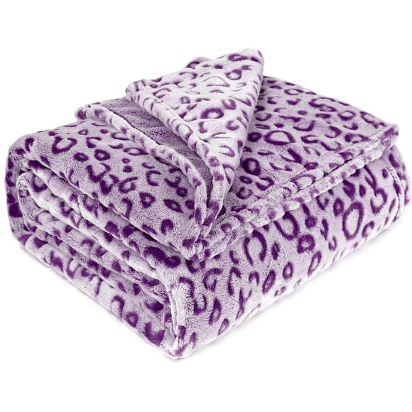 Bonita manta morada de forro polar suave con estampado de leopardo para sofá, sofá, decoración, mantas de felpa