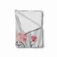 thumbnail image 2 of Nature Soft Flannel Fleece Blanket, Cherry Blooming Butterflies on Stripes Sun Rays Curvy Lines Ornamental Artwork, Cozy Plush for Indoor and Outdoor Use, 70" x 90", Pale Grey Pink, by Ambesonne, 2 of 6