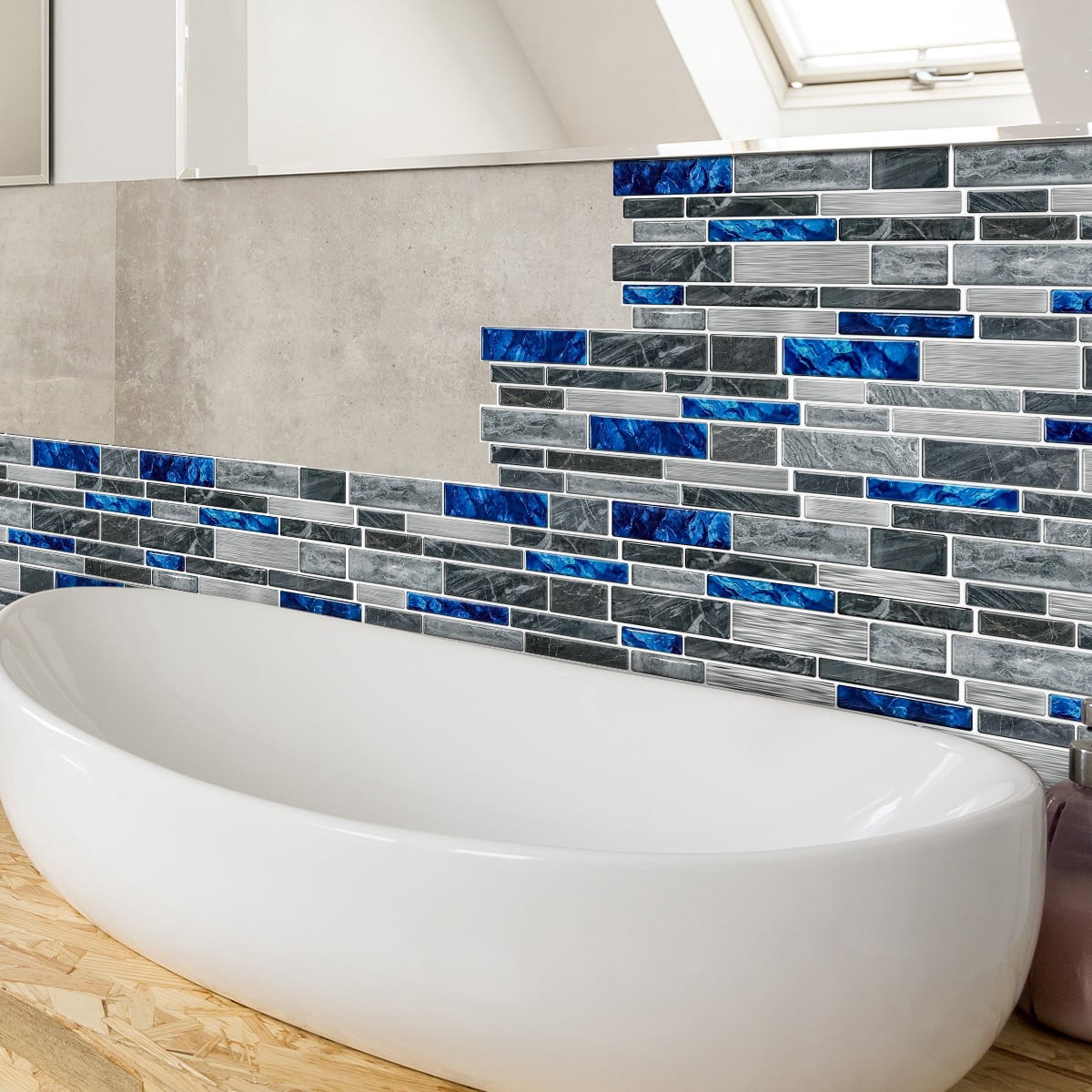 Peel and Stick Backsplash Wall Tiles,Self-Adhesive,Oil Proof,Waterproof, Removable Wall Panels for Kitchen & Bathroom,Modern Design, Easy Install (9.68x4.72 inch,48 Pack)