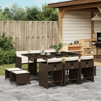 vidaXL 11 Piece Patio Dining Set with Cushions Brown Poly Rattan