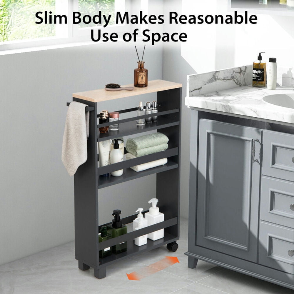 Finihen Rolling Cart, Kitchen Island Cart, 4-Tier Slim Storage Kitchen Cart with Adjustable Shelves, for Kitchen, Dining Room, Gray Finihen Rolling Cart, Kitchen Island Cart, 4-Tier Slim Storage Kitchen Cart with Adjustable Shelves, for Kitchen, Dining Room, Gray