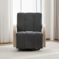 thumbnail image 3 of Resenkos 30.3"W Upholstered 360° Swivel Accent Chair, Solid Wood Armrests, Comfy Channel Tufted Lounge Reading Chair, Single Sofa Armchair, Charcoal, 3 of 11