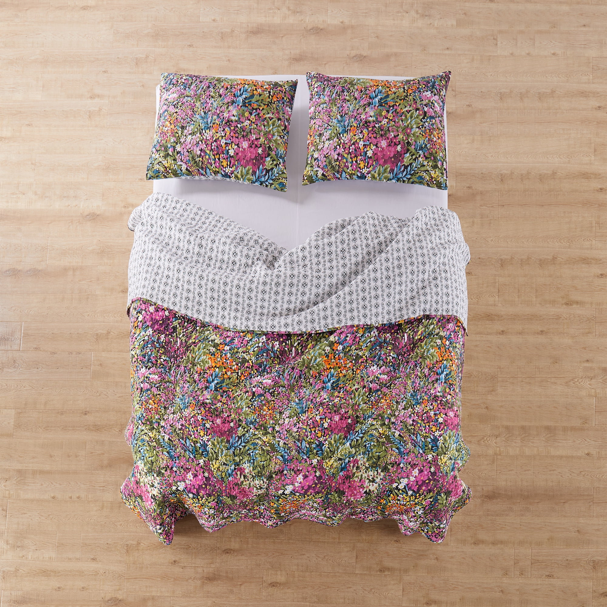 Levtex Home - Basel Quilt Set - King Quilt + Two King Pillow Shams - Multicolor Floral - Quilt Size (106x92in.) and Pillow Sham Size (36x20in. ) - Reversible - Cotton