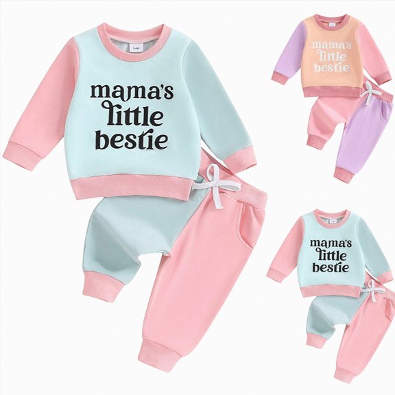 Towmus Baby Boy Girl Fall Clothes Set Color Block Long Sleeve Letter Print Sweatshirt Pants Toddler Infant Outfits 12 18 24 Months 2T 3T