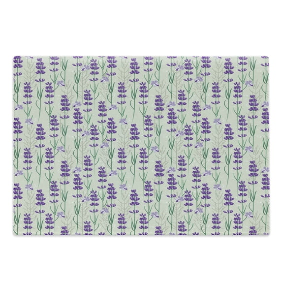 Lavender Cutting Board, Botanical Pattern with Fresh Herbs Aromatherapy Spa Theme, Decorative Tempered Glass Cutting and Serving Board, Large Size, Pale Sage Green Violet, by Ambesonne