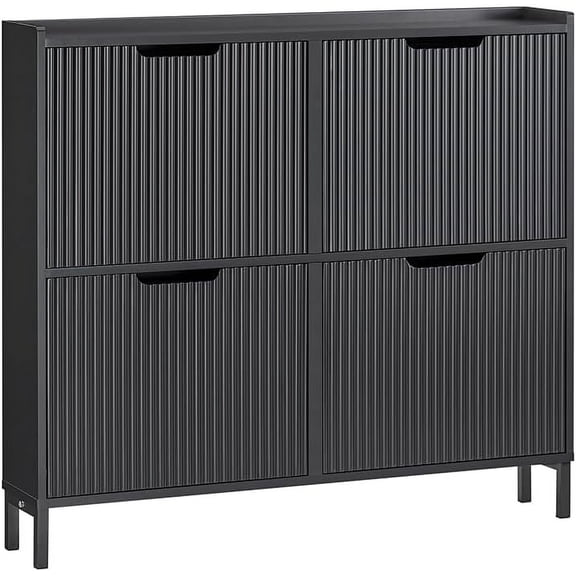 Fluted Shoe Cabinet 4 Drawers, Narrow Shoe Storage Organizer for Entryway, Thin Free Standing Shoe Rack Porch Front Door