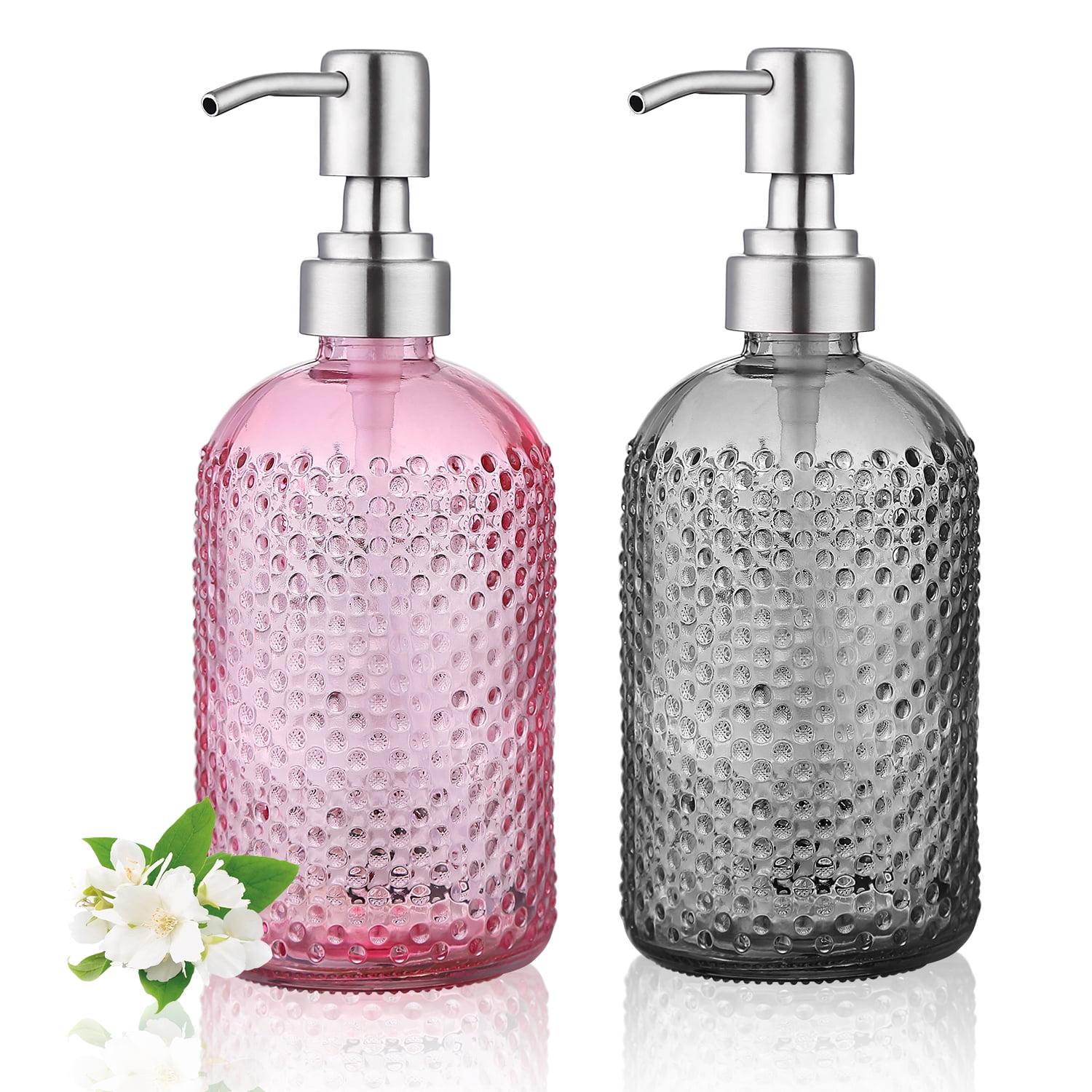 ReaNea 12oz Soap Dispenser 2 Pack Clear Glass for Kitchen Sink ...