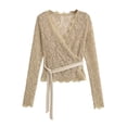 thumbnail image 2 of Sudadera con capucha para mujer,Top ajustado para mujer, jersey de manga larga con encaje, camisa informal con cuello en V, tejido elástico suave, ideal para uso diario y en casa, sopatenor, 2 of 8