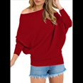 thumbnail image 3 of Suéter de Otoño para Mujer, Informal, de Larga Tipo Murciélago, Holgado, con Hombros Descubiertos, de Punto. Vino Tinto XXL, 3 of 9