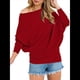 thumbnail image 3 of Suéter de Otoño para Mujer, Informal, de Larga Tipo Murciélago, Holgado, con Hombros Descubiertos, de Punto. Vino Tinto XXL, 3 of 9