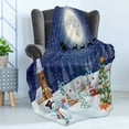 thumbnail image 4 of Christmas Soft Flannel Fleece Throw Blanket, Winter Season Snowman Xmas Tree Santa Sleigh Moon Present Boxes Snow and Stars, Cozy Plush for Indoor and Outdoor Use, 70" x 90", White Blue, by Ambesonne, 4 of 5