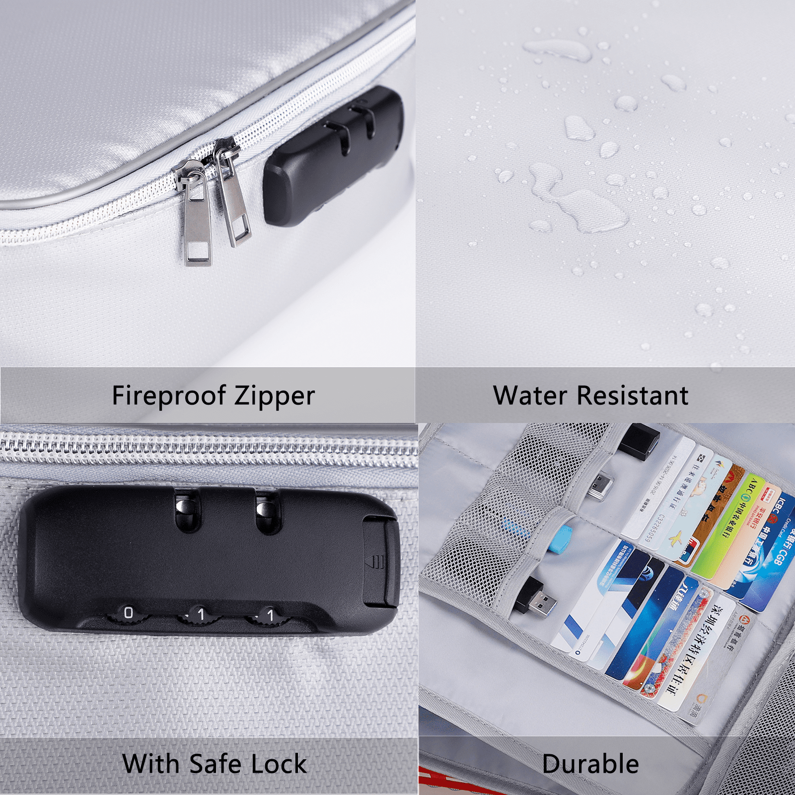 Mixfeer File Organizer Bag with Lock, Fireproof Document Organizer Case with Water-Resistant Zipper,3-Layer Portable Travel Home Storage Safe Bag for Laptop,Files,Certificates,Gifts for Him,Silver