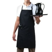 MHF Aprons-1 Piece Pack-Black three pocket Adjustable Neck Bib Apron-Poly Spun for Home/commercial/Restaurant Kitchen