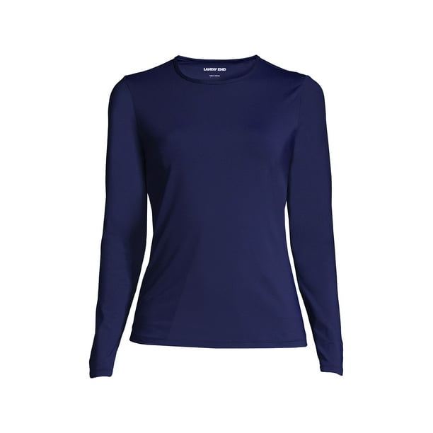 Lands' End Women's Petite Crew Neck Long Sleeve Rash Guard UPF 50 Sun