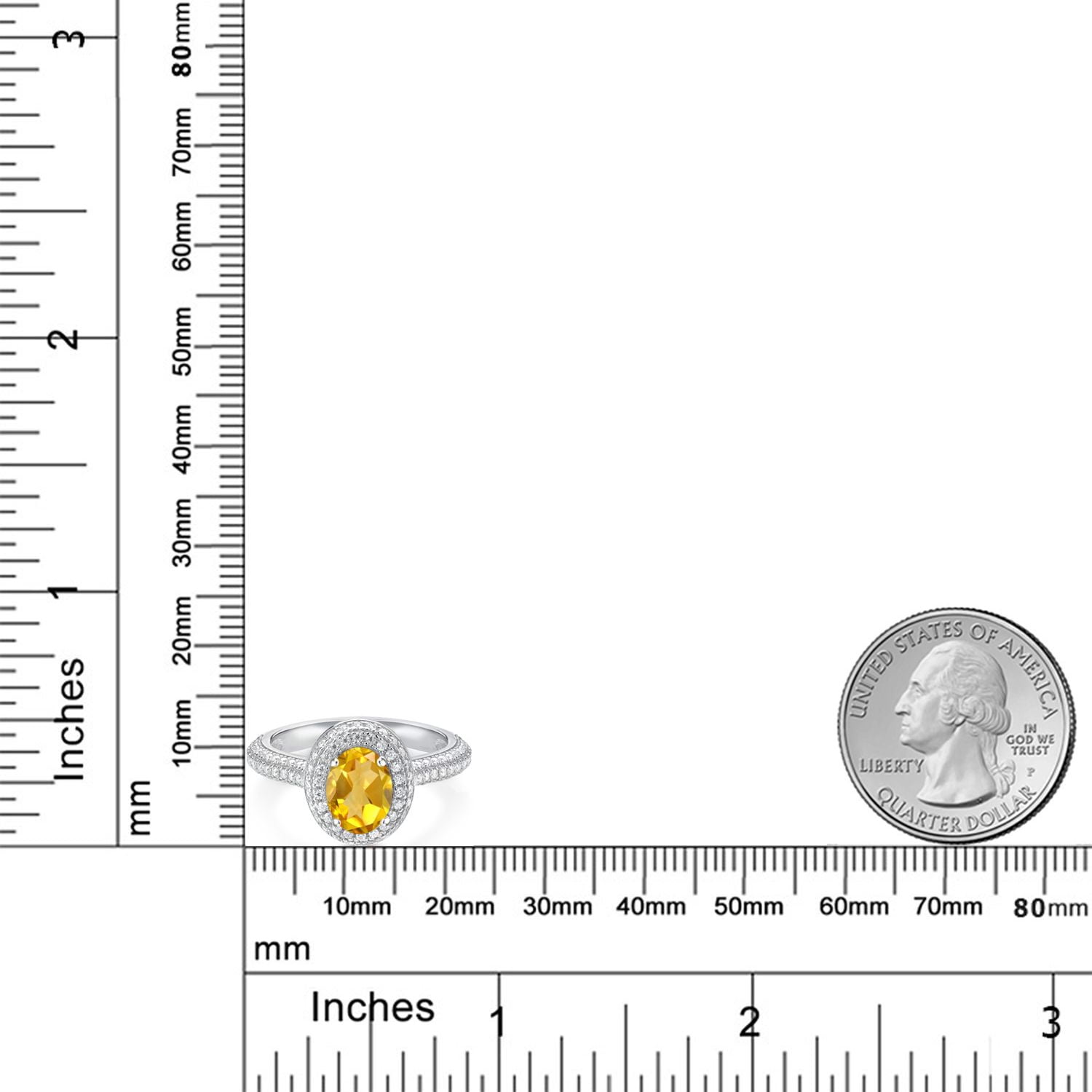 Gem Stone King 925 Sterling Silver Oval Yellow Citrine and White Moissanite Engagement Ring for Women (1.94 Cttw, Gemstone Birthstone, Available in Size 5, 6, 7, 8, 9)