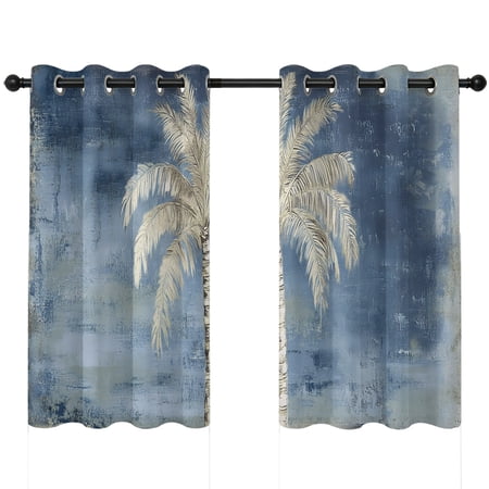 Palm Tree Blackout Curtains 54 Inches Long Tropical Plant Summer Blue Abstract Thermal Insulated Room Darkening Drapes with Grommets for Living Room 42 W x 54 L 2 Panels