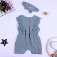 thumbnail image 5 of GYRATEDREAM Summer Newborn Girls Rompers Set Flare Sleeve Solid Print Lace Bodysuit Jumpsuit With Headband, Green 3-6 Months, 5 of 8