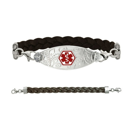 Marcasite Filigree Bracelet Divoti Deep Custom Laser Engraved Leather Medical Bracelet - Lovely Filigree Medical Alert Bracelet -Brown Twisted Genuine Leather ()