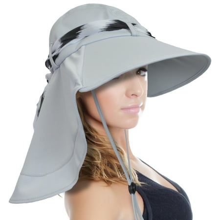 sun blocker women large brim uv sun protection fishing hat neck flap (Best Running Hat Sun Protection)
