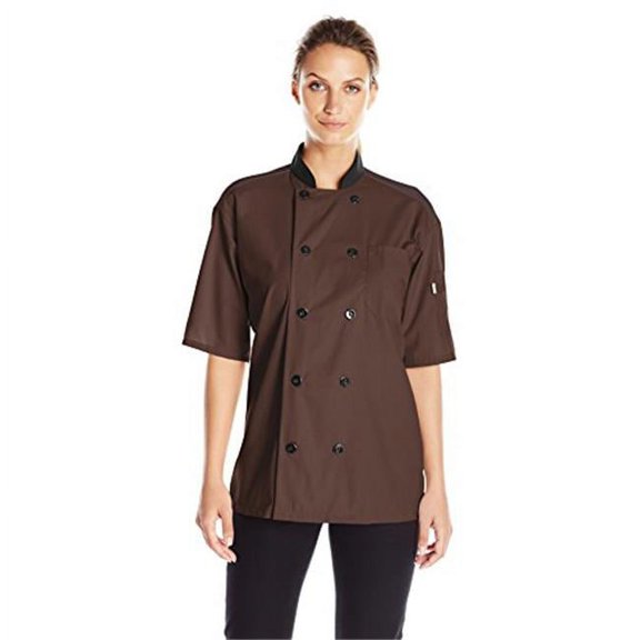 Vtex 0494-0202 Uncommon Threads Womens Havana Chef Coat SS Mesh Black Trim, Brown - Small