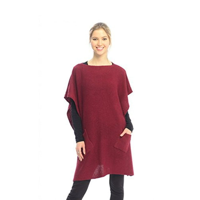 Peach Couture Womens Fall Winter Button Sweater Front Pockets Cape Wrap Poncho (Wine)