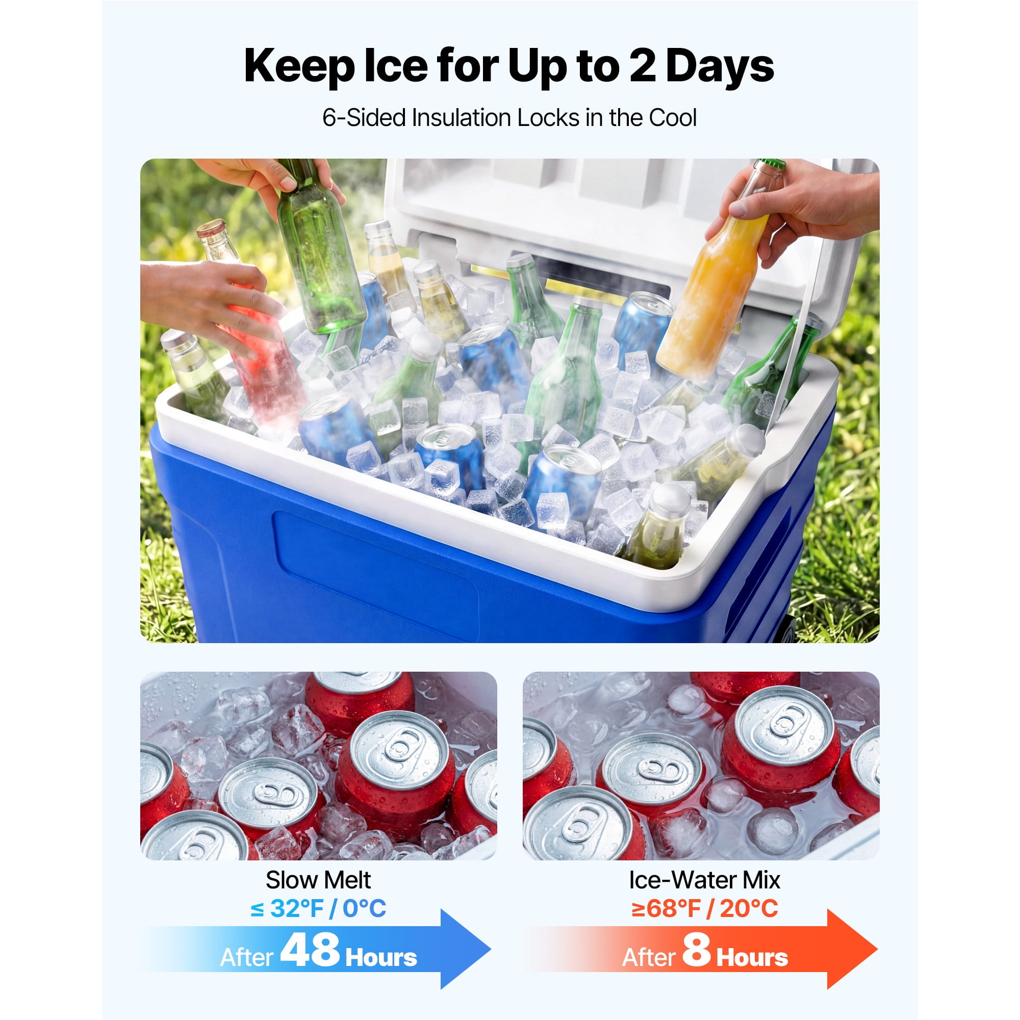 KFFKFF 45QT Portable Rolling Cooler with Wheels, Insulated Ice Chest for 48-Hour Cooling, Lightweight and Leak-Resistant Design for Outdoor Activities, Picnics, Camping, and Grilling