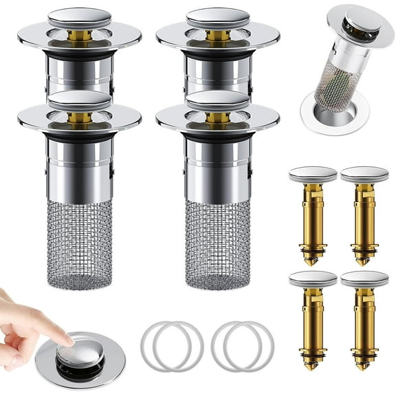 2Pcs Bathroom Sink Stopper Hair Catcher, Pop Up Sink Drain Stopper with Removable Stainless Steel Filter Basket Hair Catcher,for US Universal Kitchen Bathroom Basin Sink Stopper Replacement.