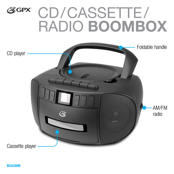GPX Cassette/CD/Radio Boombox, Black photo 2