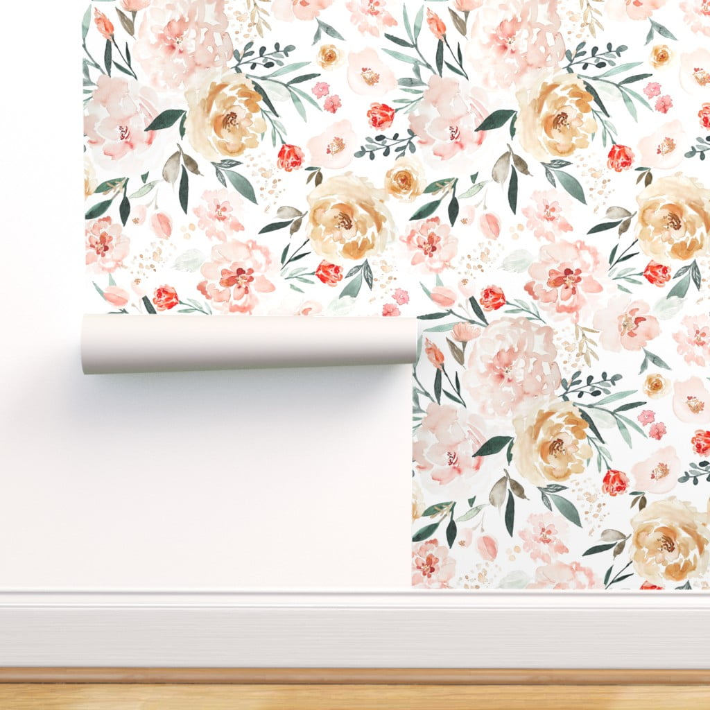 Removable Water-Activated Wallpaper Spring Florals Floral Animals Woodland 