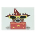 thumbnail image 1 of Birthday Party Cutting Board, Happy Party Dog with Sunglasses and Cone Hat Boxes Stars Image Print, Decorative Tempered Glass Cutting and Serving Board, Large Size, Yellow and Red, by Ambesonne, 1 of 1