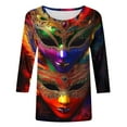 thumbnail image 5 of Gamivast Women Carnival Tops Plus Size 3/4 Sleeve Crewneck Blouses Cute Mask Graphic Drop Shoulder Dressy Shirts Holiday Mardi Gras Outfits 2026, 5 of 5