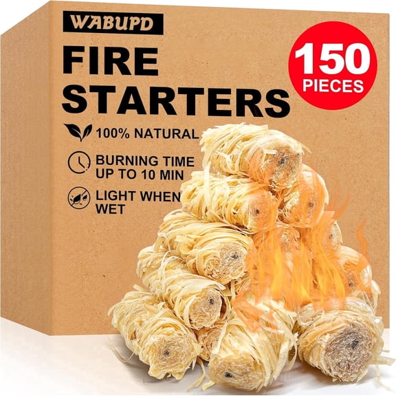 150Pcs Fire Starter - Natural Fire Starters for Fireplace, Pellet Stove, BBQ, Pizza Oven, Fire Pit &Chimney, Fire Starters for Grill, Waterproof & All-Weather Firelighters, Charcoal Starter