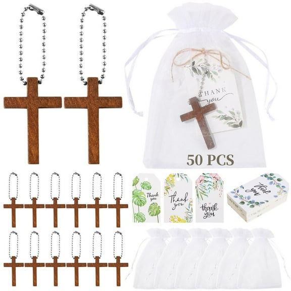 50 Pcs Wooden Cross Keychain Sets, Funeral Gifts for Family Friends, Cross Keychain Funeral Favors, for Celebration of Life Decorations, for Funeral Guest Family Friends Loved Ones