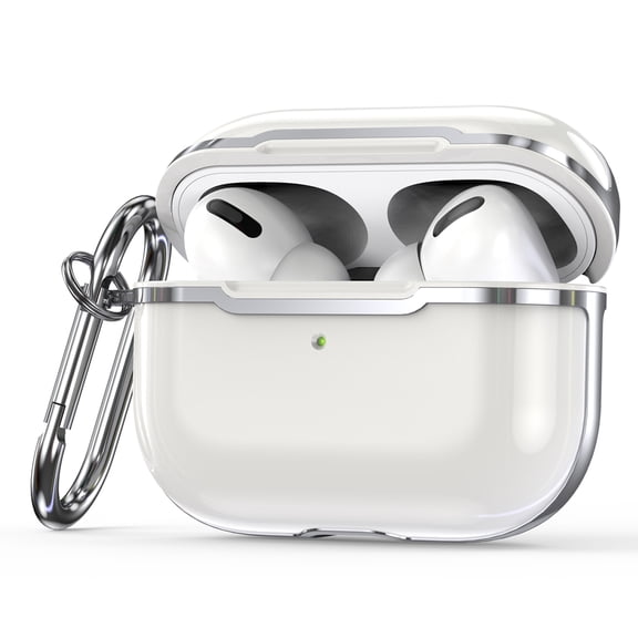 KIQ Armor AirPods Pro Case Cover Hard Protective Cover w/ Keychain for Women Men for Apple Airpod Pro Case Airpodpro Silver Trim [White/Silver]