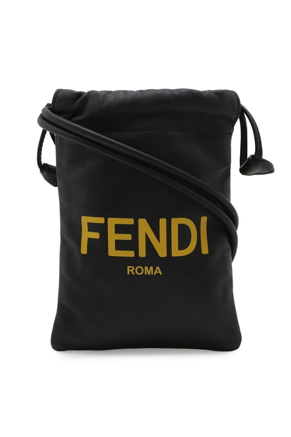 Pre-Owned FENDI Print Phone Pouch/Phone Holder/Smartphone Pouch, Leather, Black/Yellow, 7AR898