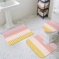 thumbnail image 3 of Abstract Stripe Bathroom Rugs Set Classic Pink Yellow Lines Art Non Slip Absorbent Soft Bath Mats 3 Piece Set with Bathroom Rug, U-Shaped Floor Mat, Toilet Seat Cover Large Size, 3 of 9
