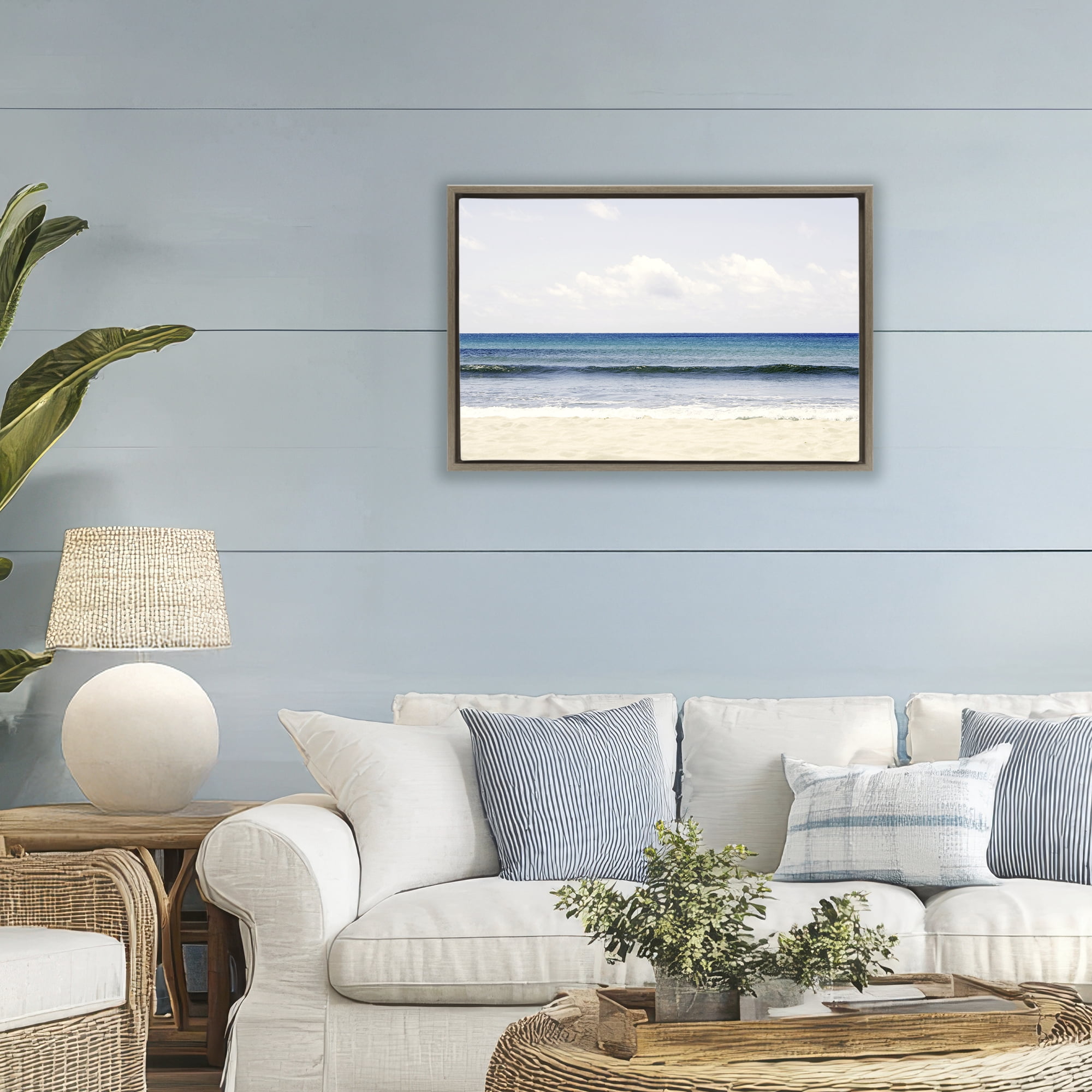 Stupell Industries Summer Seaside Escape Brown Framed Floater Canvas Wall Art, design by Gemma Bardot