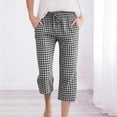 thumbnail image 2 of JoveMarine Women's Plaid Capris - Fashion Tartan Print Elastic Waistband with Pockets Loose Casual Cropped Pants for Daily Work, Comfy,Black L, 2 of 7