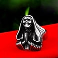 thumbnail image 3 of HOOUN Vintage Praying Cloak Skull Ring Stainless Steel Peace Skeleton Biker Punk Ring-13, 3 of 5