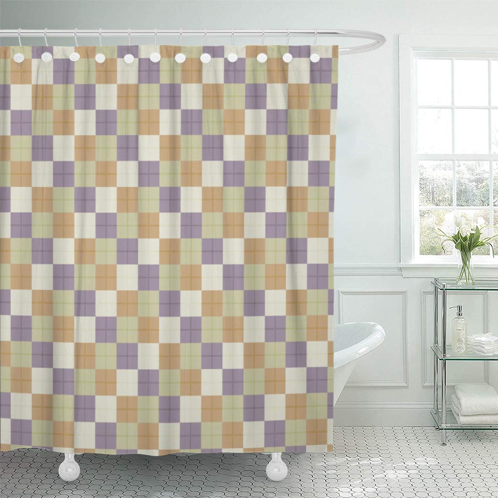 SUTTOM Coordinating Plaid Pattern in Green Purple and Tan Pastel Shower